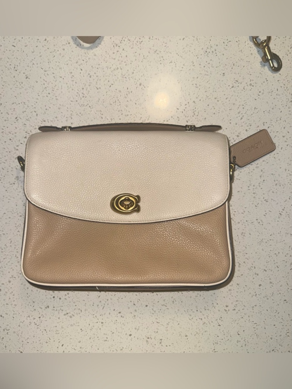 Two-Tone Cream and Tan Leather Crossbody Bag
